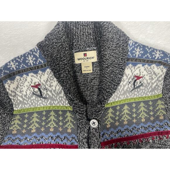 Woolrich Cardigan Sweater Womens Sz L Charcoal Heathered Ski Winter Snow Holiday - Picture 2 of 11